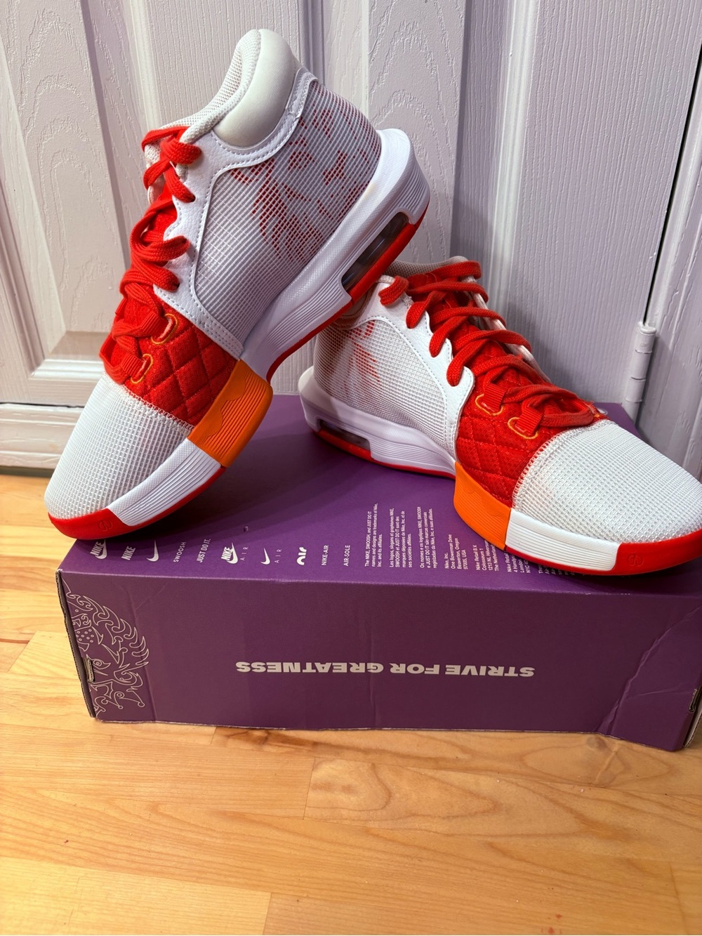 Nike Men's Basketball Sneakers - White, Red & Orange